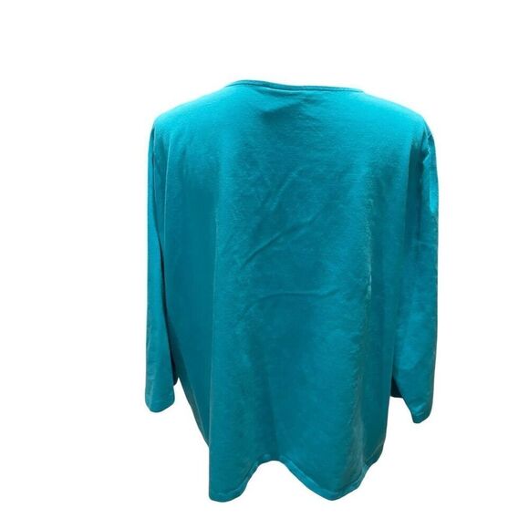 Ruby Rd Women's 2X Teal Beaded V-Neck 3/4 Sleeve Blouse - Picture 5 of 8